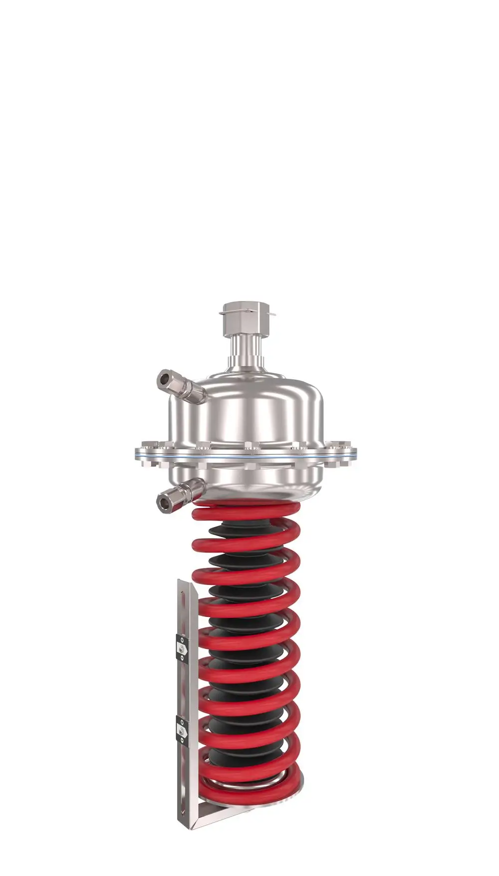 Danfoss Differenzdruckregler mit Metallgehäuse und rotem Spiralfeder-Element, geeignet für Anwendungen in der Regeltechnik.